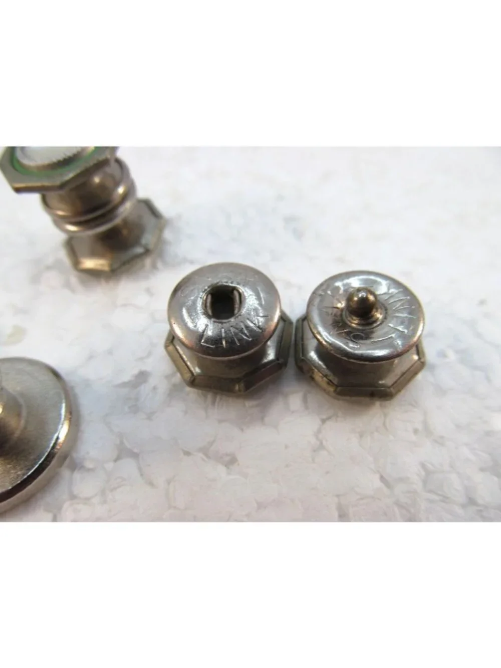 Vintage Octagonal Silver Tone Mother of Pearl Snap Link Cufflinks Double Sided